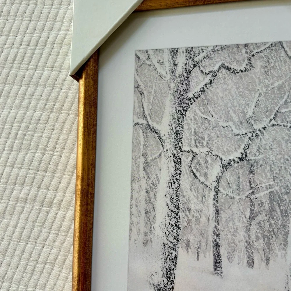 Hearth & Hand with Magnolia Snowy Trees Gold Framed Wall Art 10”x14” NWT